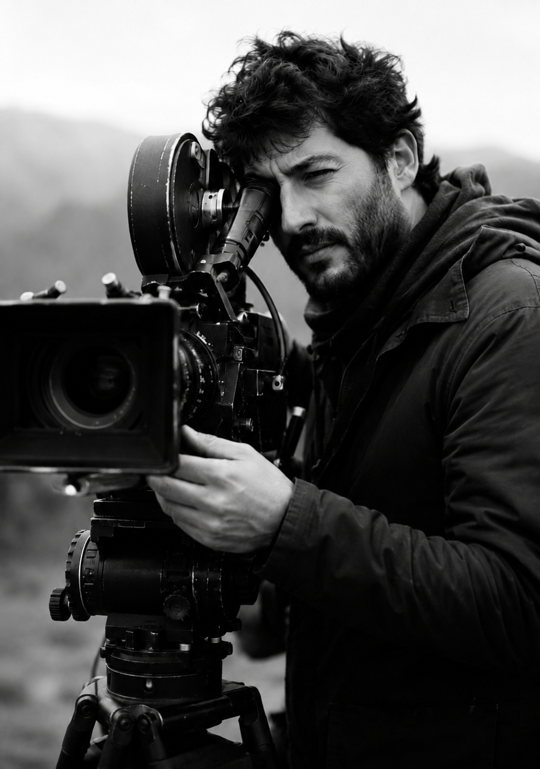 Cinematographer operating a professional cinema camera