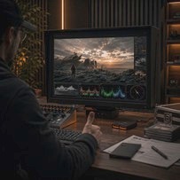 Finished cinematic shot reviewed on a calibrated monitor